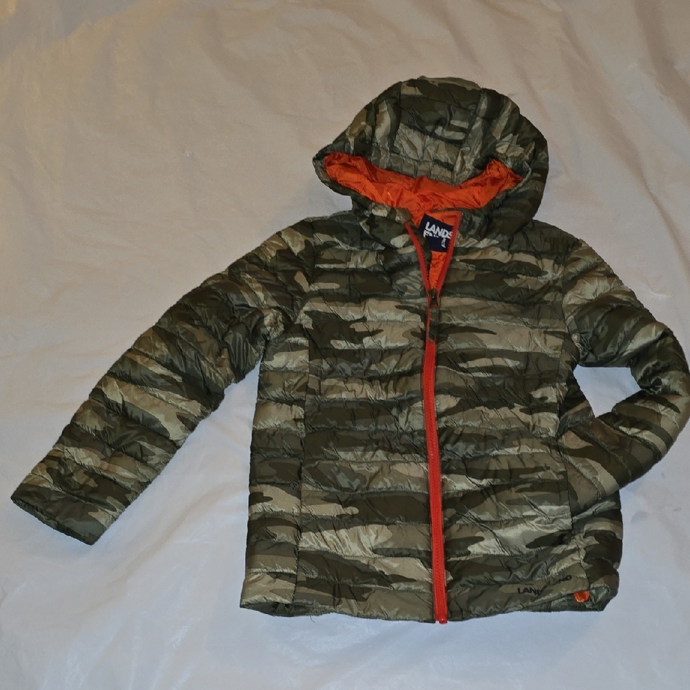 Lands' End Camouflage Jacket with Orange Accents
